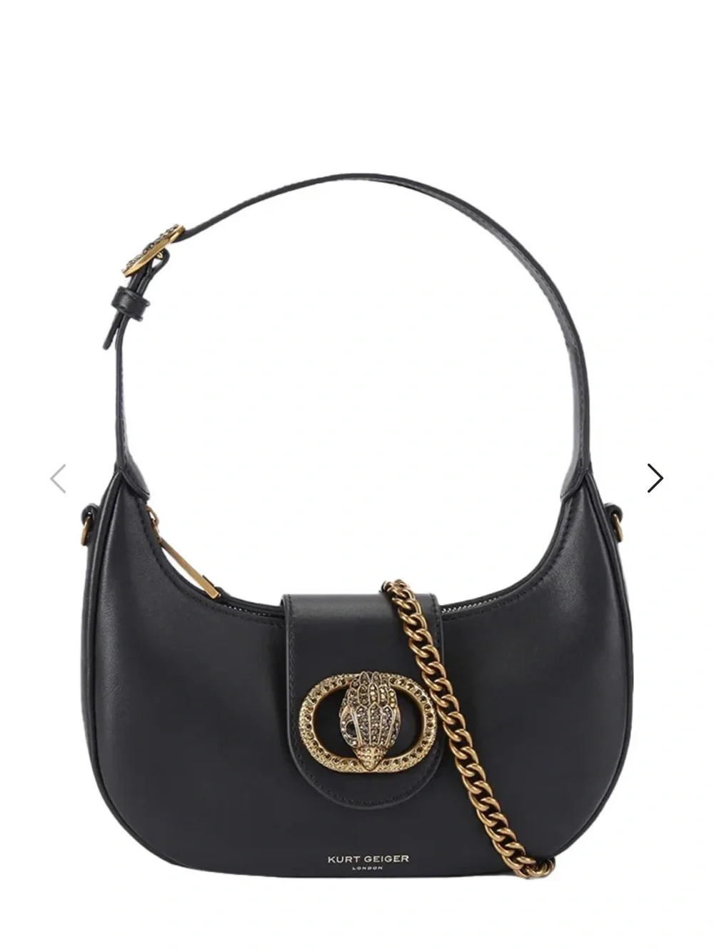 Kurt Geiger Leather Shoulder Purse with Gold Emblem. London, England